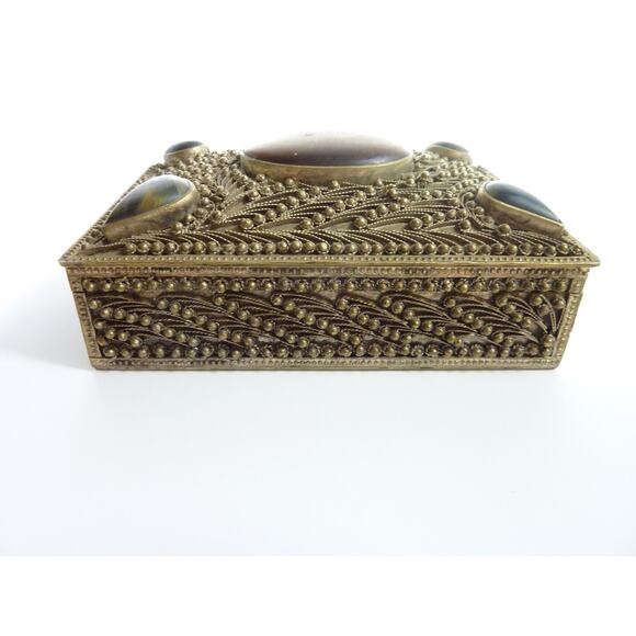 Vintage Old Tibet Nepal Filigree Inlay Tiger Eye - Picture 3 of 6